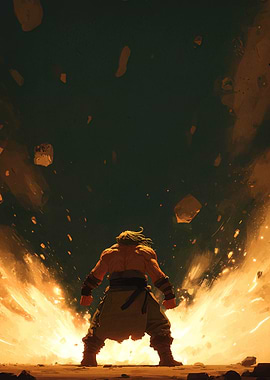 Warrior in Fiery Landscape