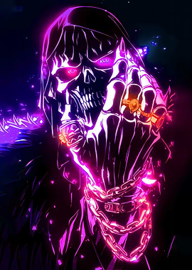 Glowing Skull with Rings and Chain