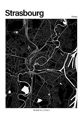 Strasbourg Black and White Map