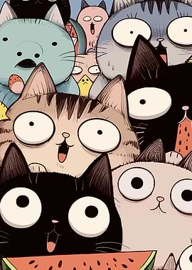 Cartoon Cats Crowd