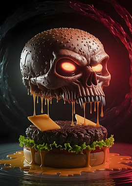 Skull Burger with Glowing Eyes