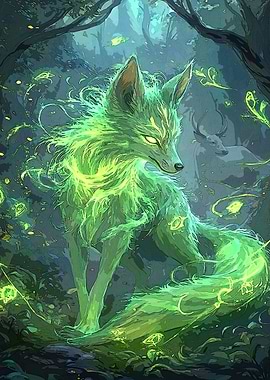 Glowing Green Fox Forest