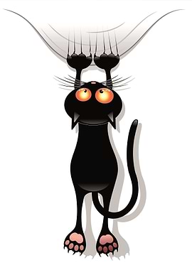 Cartoon Black Cat Hanging On