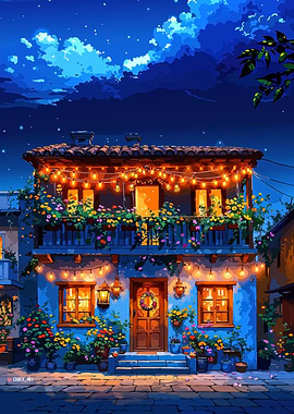 Charming House at Night with Lights
