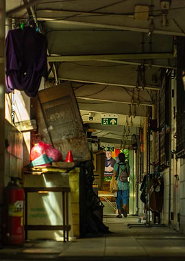 Urban Alleyway Scene with Pedestrian