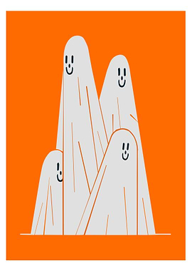 Friendly Ghosts on Orange Background