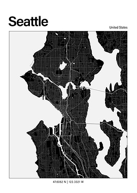 Seattle Black and White Map