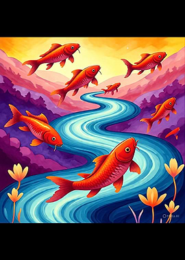Koi Fish River Landscape