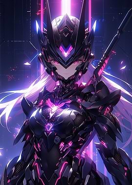 Cyberpunk Warrior Girl with Sword