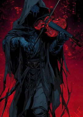 Hooded Figure Playing Violin