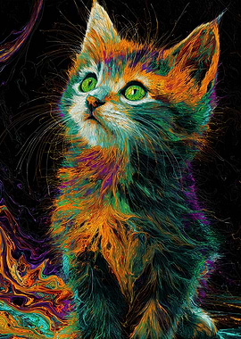Colorful Cute Kitten Portrait