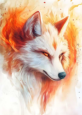 Fiery White Wolf Portrait