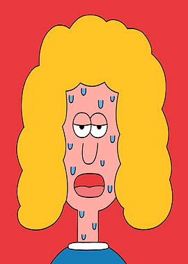 Sweating Cartoon Character with Blonde Hair