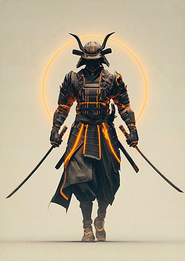 Cyberpunk Samurai Warrior with Glowing Accents