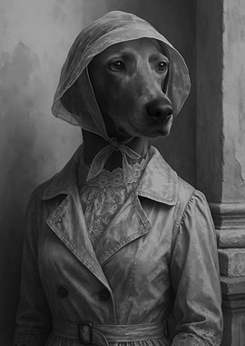 Weimaraner Dog in Trench Coat Portrait