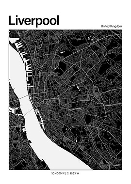 Liverpool Black and White Map