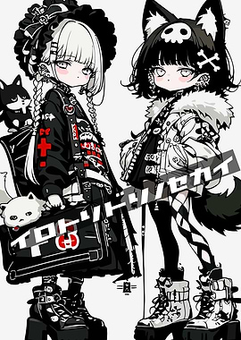 Gothic Anime Girls with Cats