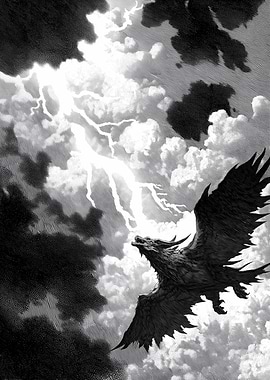 Dragon in Stormy Sky