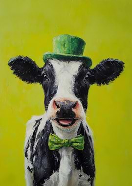 Cow with Hat and Bowtie Painting