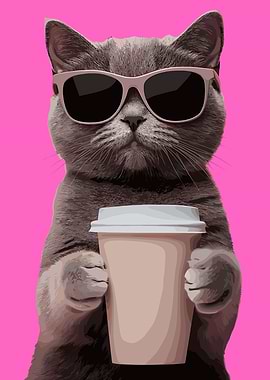 Cool Cat with Coffee