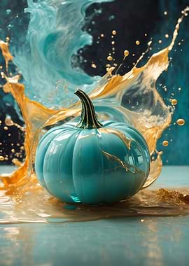 Teal Pumpkin with Gold Splash