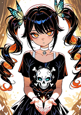 Anime Girl with Butterfly Hair Clips