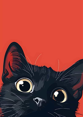 Peeking Black Cat Illustration