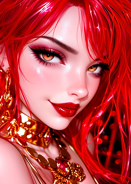 Redhead Woman with Golden Jewelry