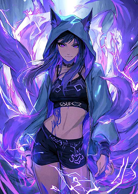 Anime Girl with Fox Ears and Tails