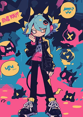 Stylized Character with Abstract Background