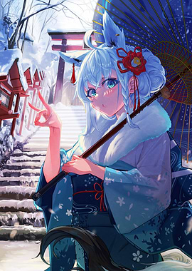 Anime Girl in Winter Landscape