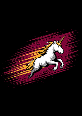 Cartoon Unicorn Leaping on Black Background