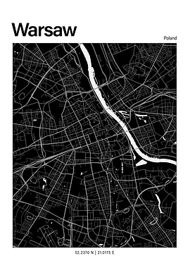 Warsaw Black and White Map