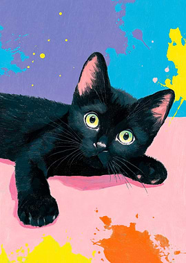 Black Cat on Colorful Background
