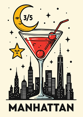 Manhattan Cocktail Cityscape Illustration
