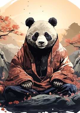 Meditating Panda in Kimono