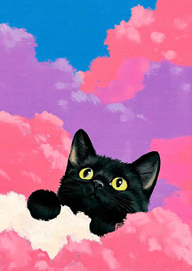 Black Cat in Pink Clouds