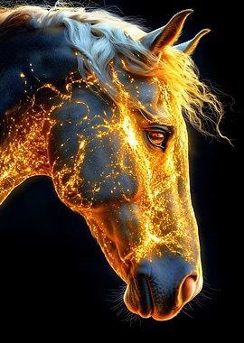 Glowing Horse Portrait on Black Background