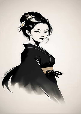 Geisha in Black Kimono