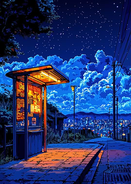 Night Bus Stop Cityscape