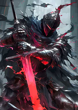 Dark Knight with Glowing Red Sword