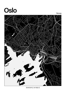 Oslo Black and White Map