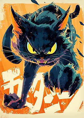 Angry Black Cat Illustration