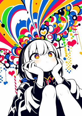 Colorful Anime Girl with Abstract Thoughts