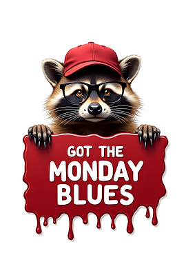 Raccoon with Monday Blues Sign