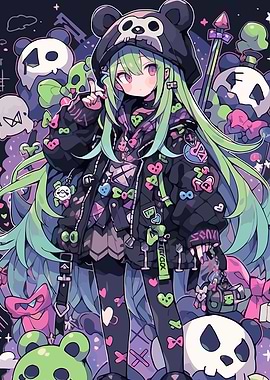 Anime Girl with Panda Hoodie