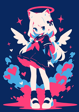 Anime Angel Girl with Cat Ears