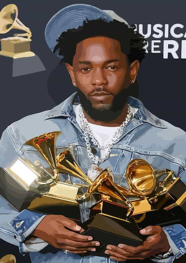Kendrick Lamar with Grammy Awards