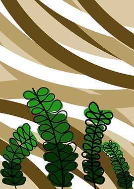Abstract Green Plants with Striped Background