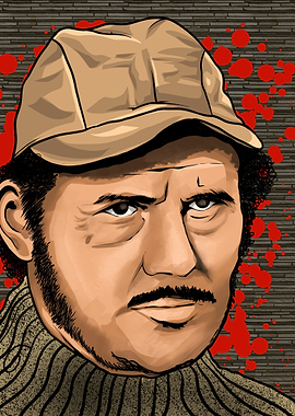 Cartoon Portrait with Red Splatter Background